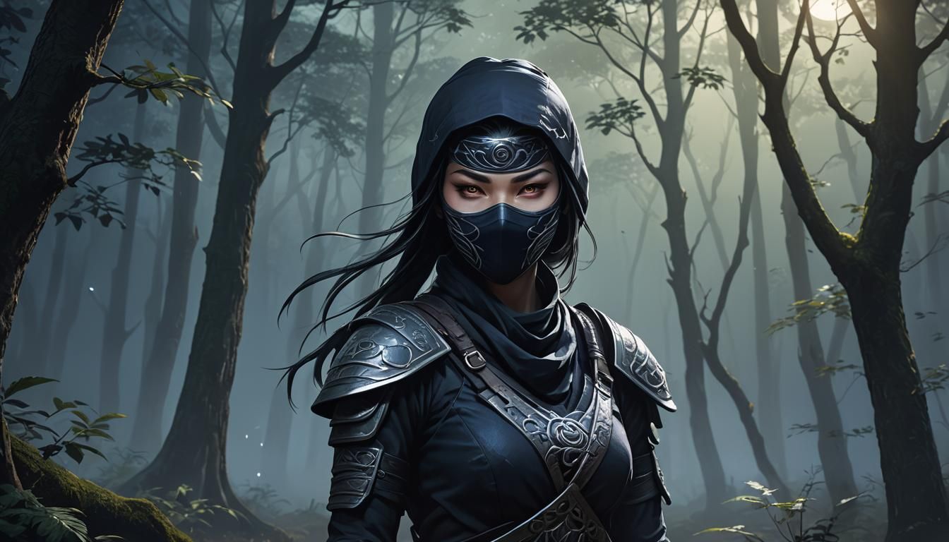 Mysterious Ninja Portrait in Moonlit Forest