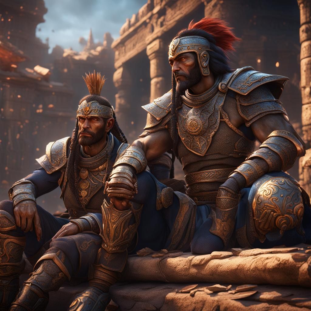 Samurai Warriors Resting: Detailed Matte Painting