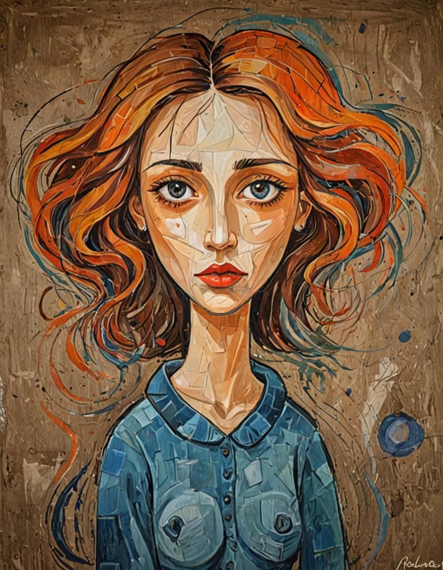 Picasso-Style Portrait with Flowing Abstract Shapes