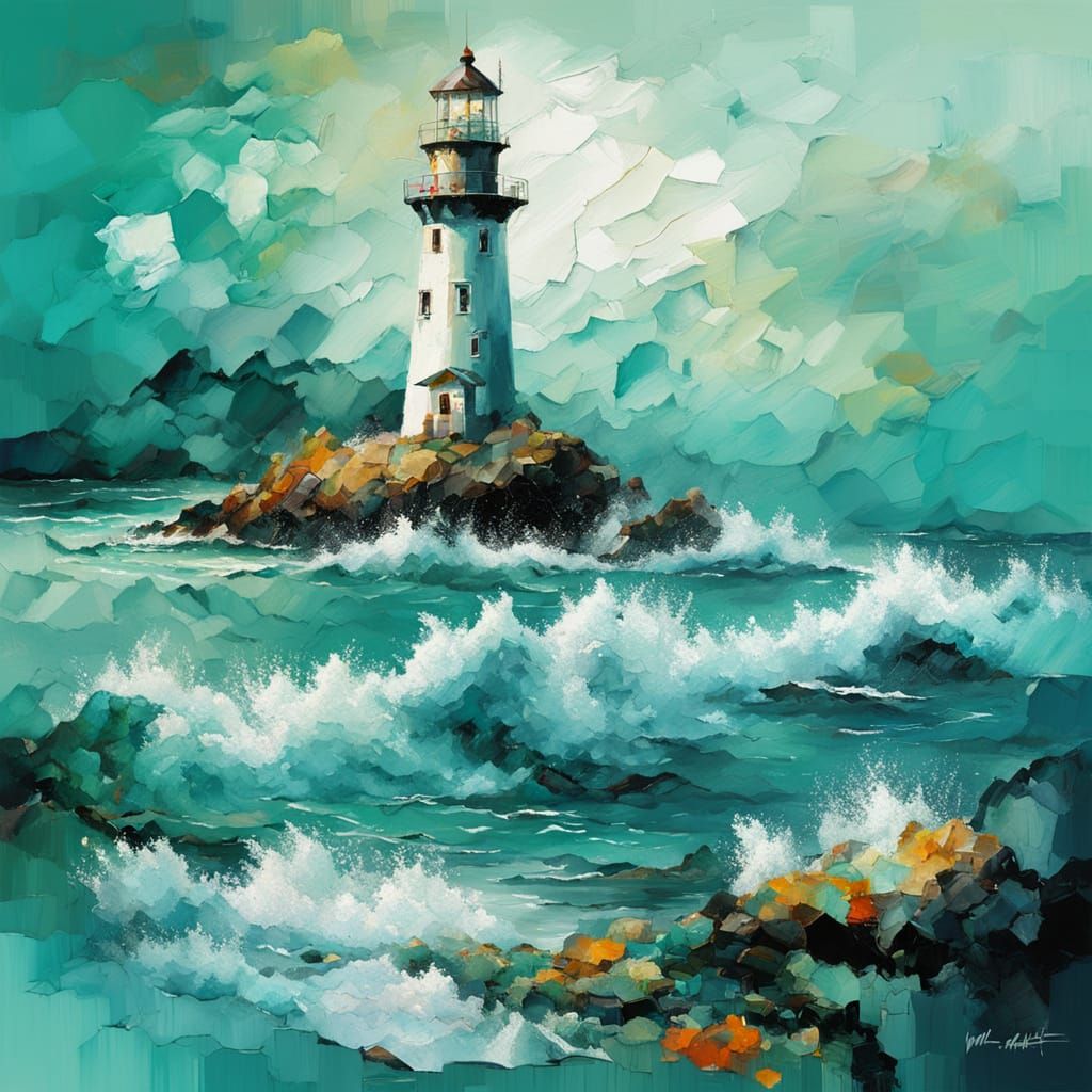 Vibrant Sea Landscape in Textured Splash Art