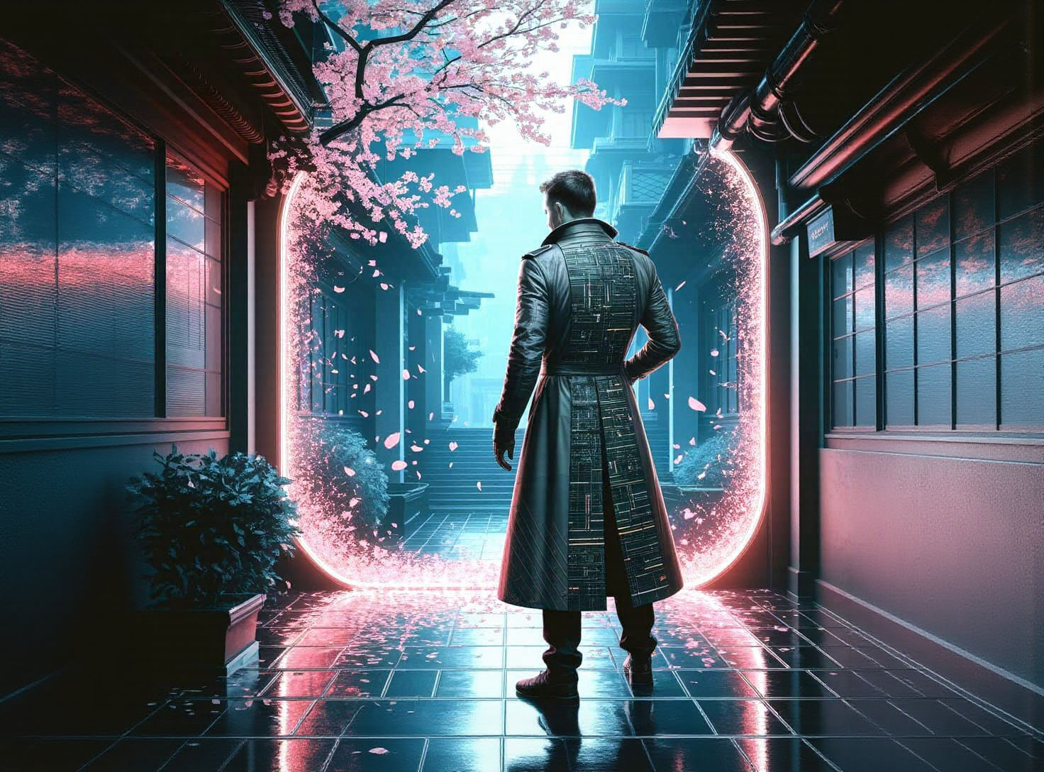 Cyberpunk Detective Investigates Portal to Zen Garden