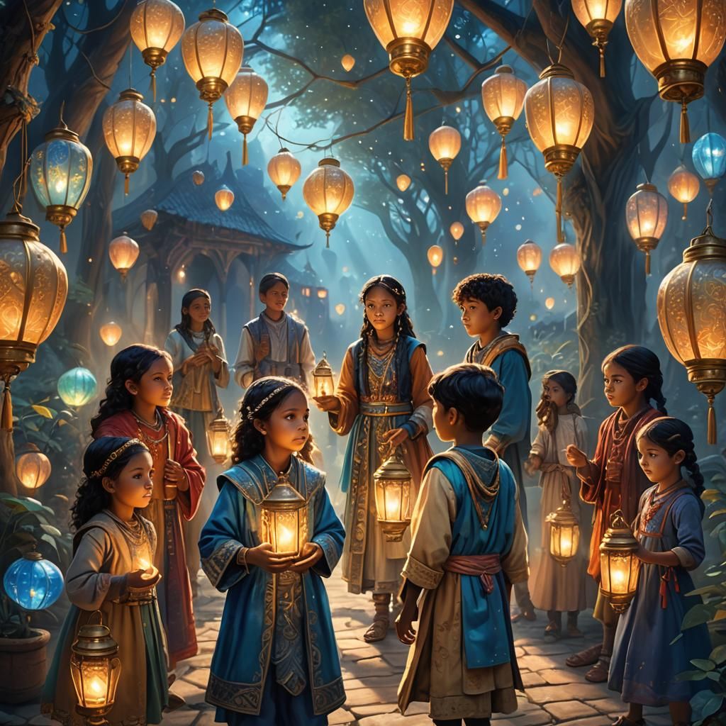 Mystical Children in Dreamlike Art Nouveau Setting