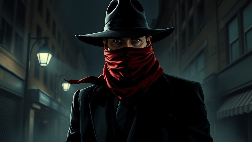 Mysterious Figure in Black, Framed by City Nightscapes