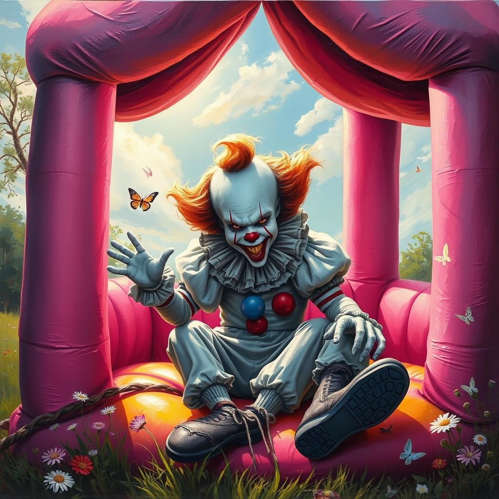 Pennywise Plays in Pink: A Surreal Oil Painting