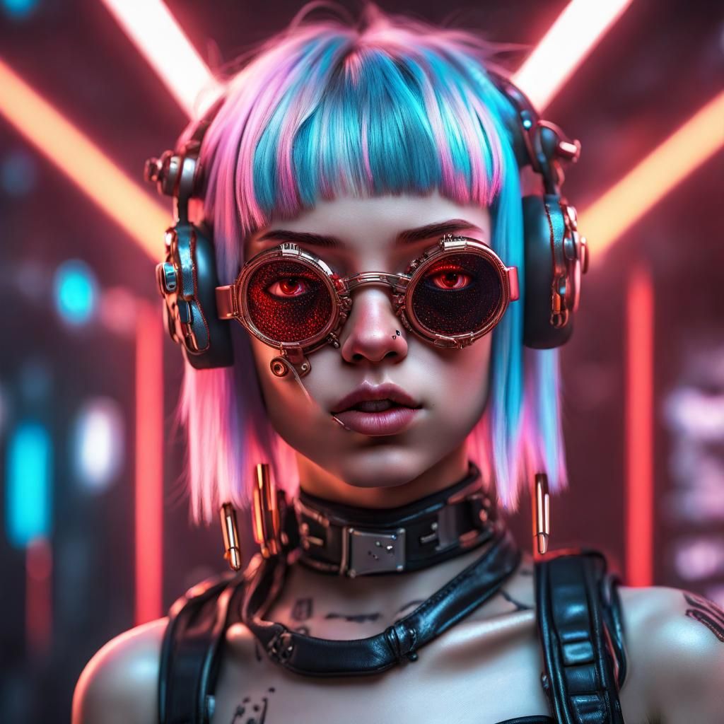 Cyberpunk Rocker Girl with Cyberware and Heterochromia