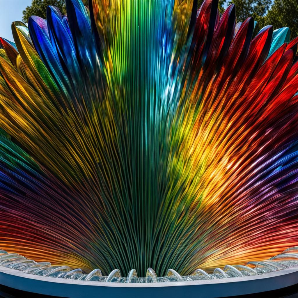 Rainbow Glass Fountain with Intricate Details