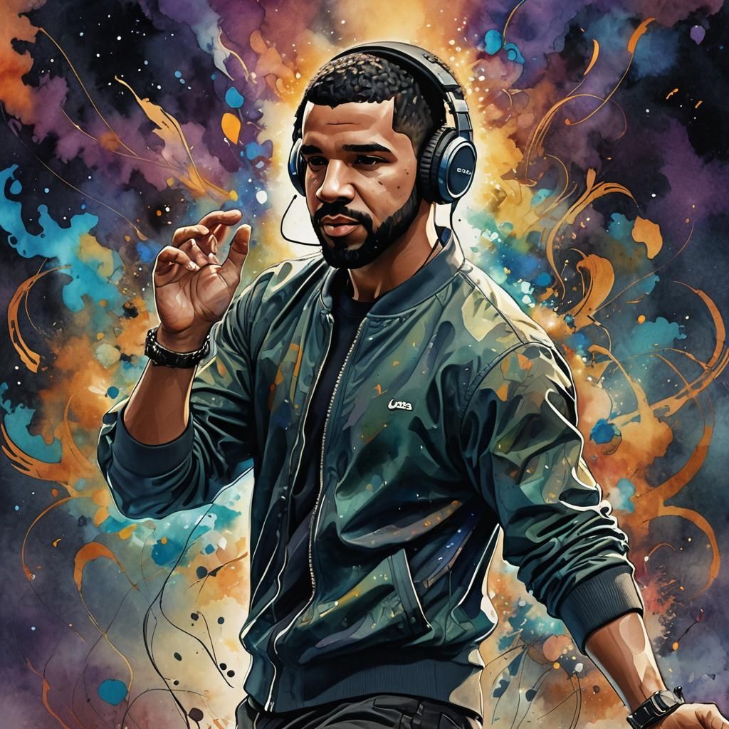 Drake in Alcohol Ink and Watercolor Style