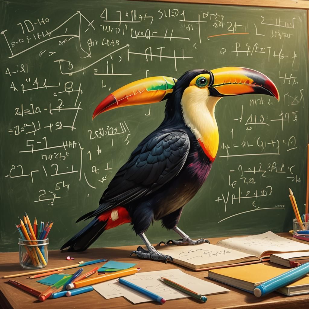Toucan Studying Maths in Colorful Classroom