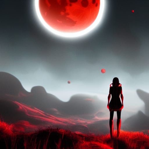 Wolf Howling at Blood Moon in Digital Painting