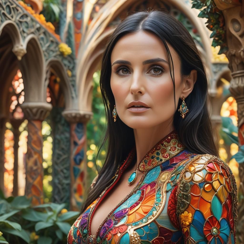 Demi Moore Portrait in Gaudi-Inspired Surrealism