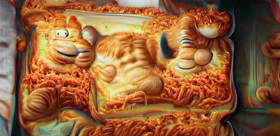 Garfield becomes one with Lasagna. 8K Resolution. 8K 3D. VRa...