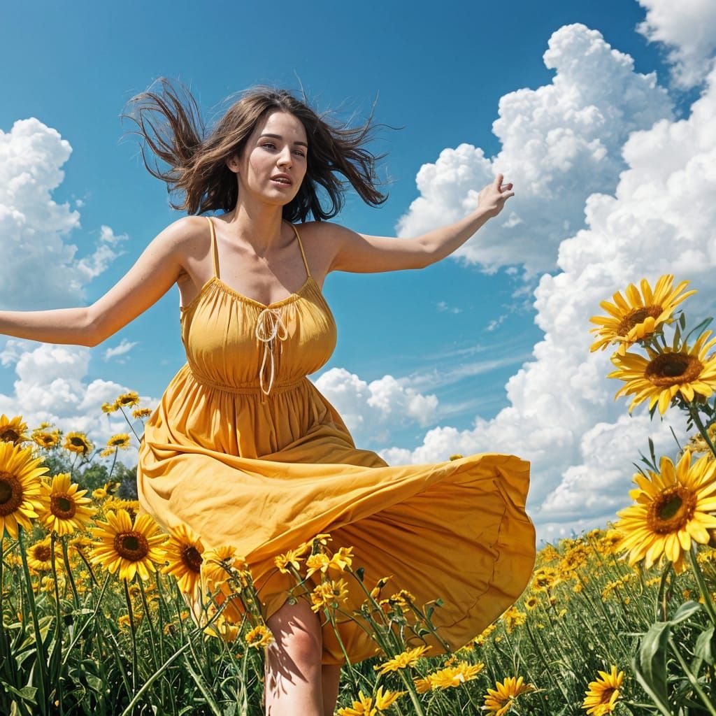 Ethereal Sundress Scene with Billowing Fabric