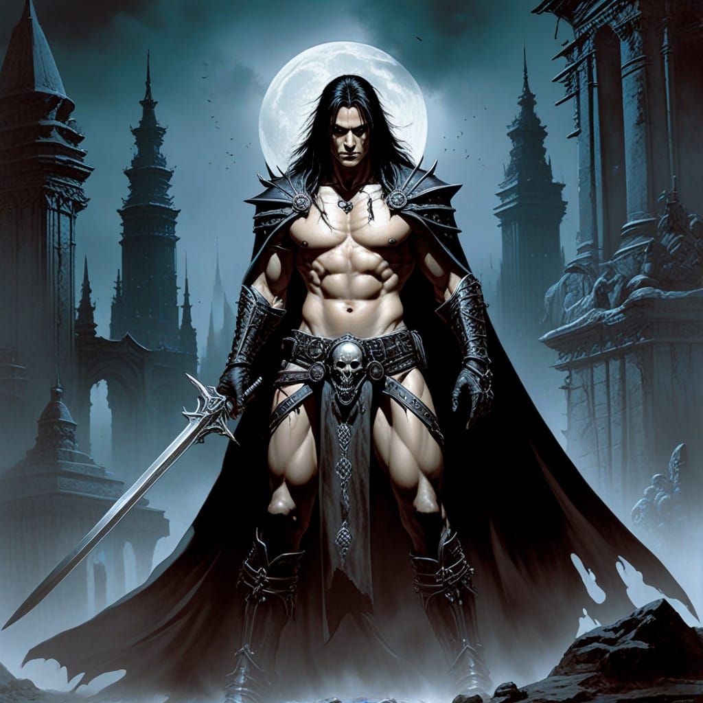 Cyberpunk-Inspired Dark Fantasy Scene