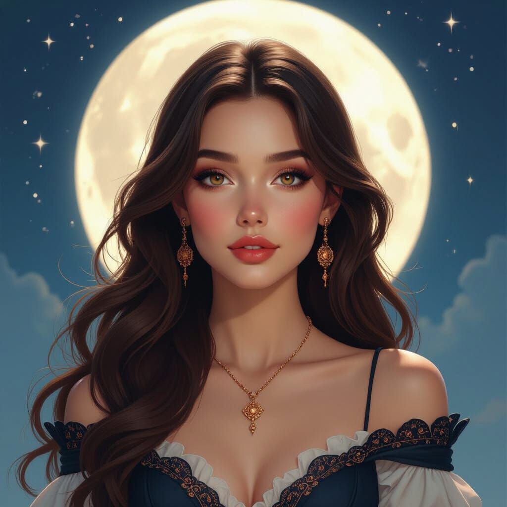 Ethereal Lady in Moonlight: Detailed Matte Painting