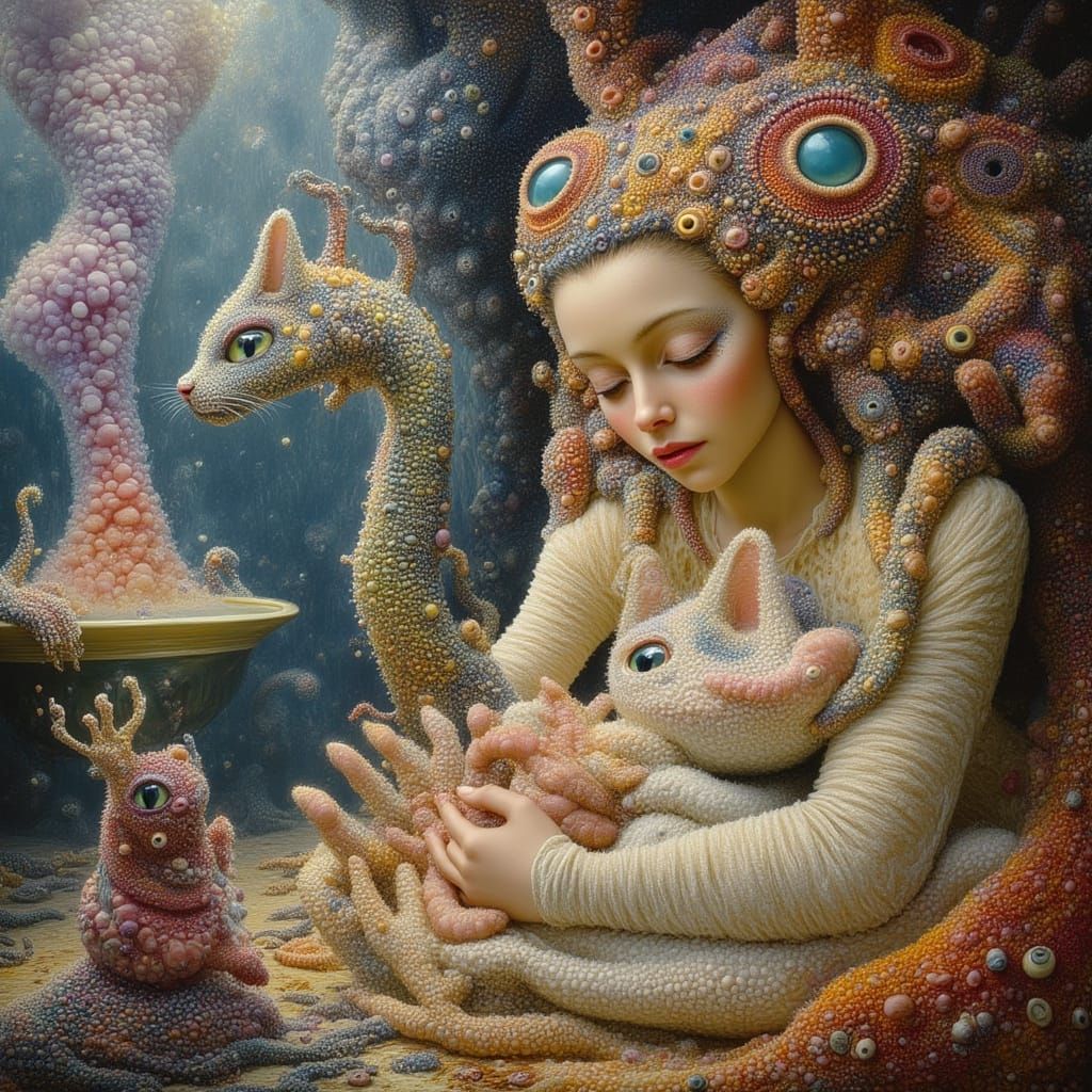 Surreal Oil Painting: Human and Creature in Alien Dimension