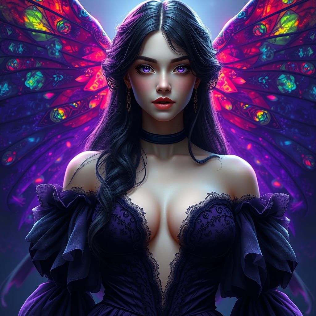 Ethereal Goddess of Energy with Vibrant Rainbow Aura