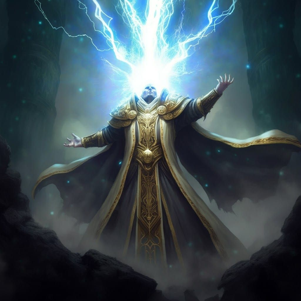 a bolt of radiant light hurled by a cleric towards a distant foe