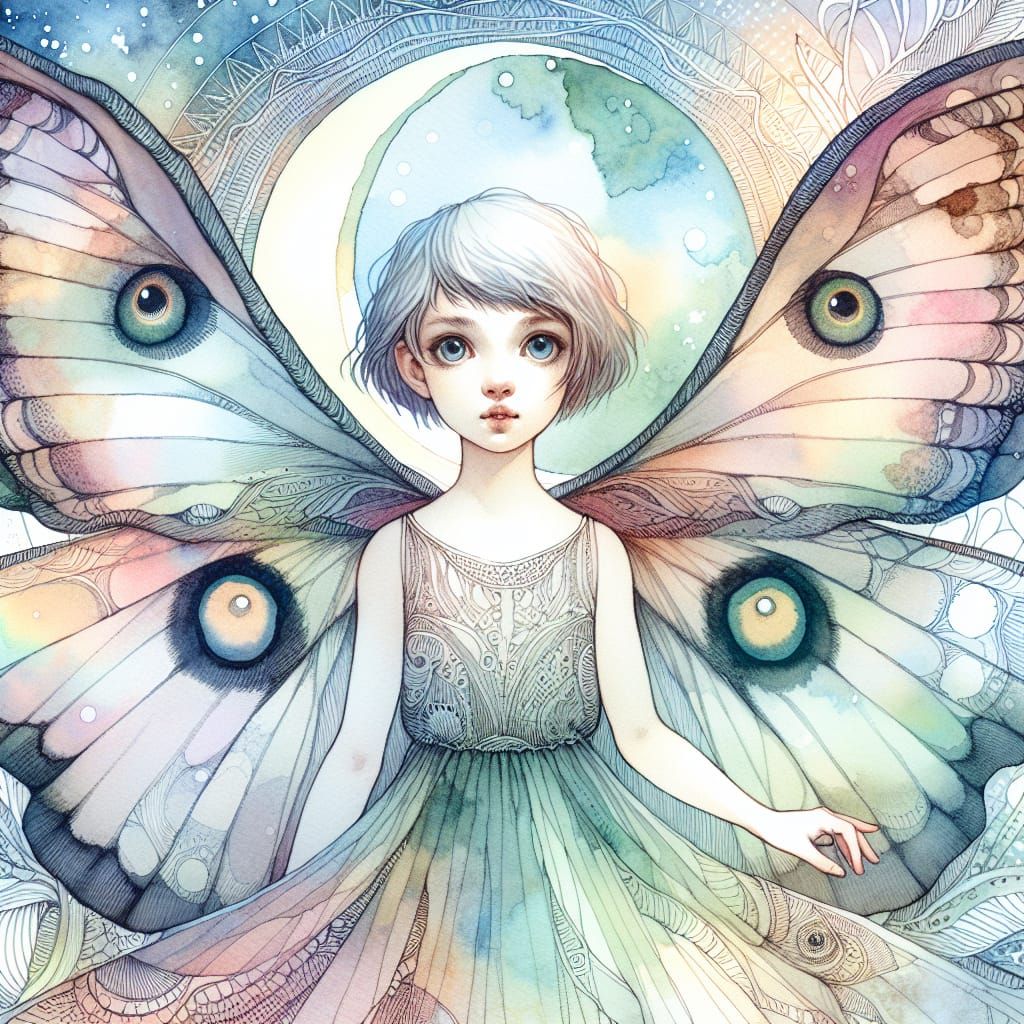 Watercolor Fairy with Luna Moth Wings