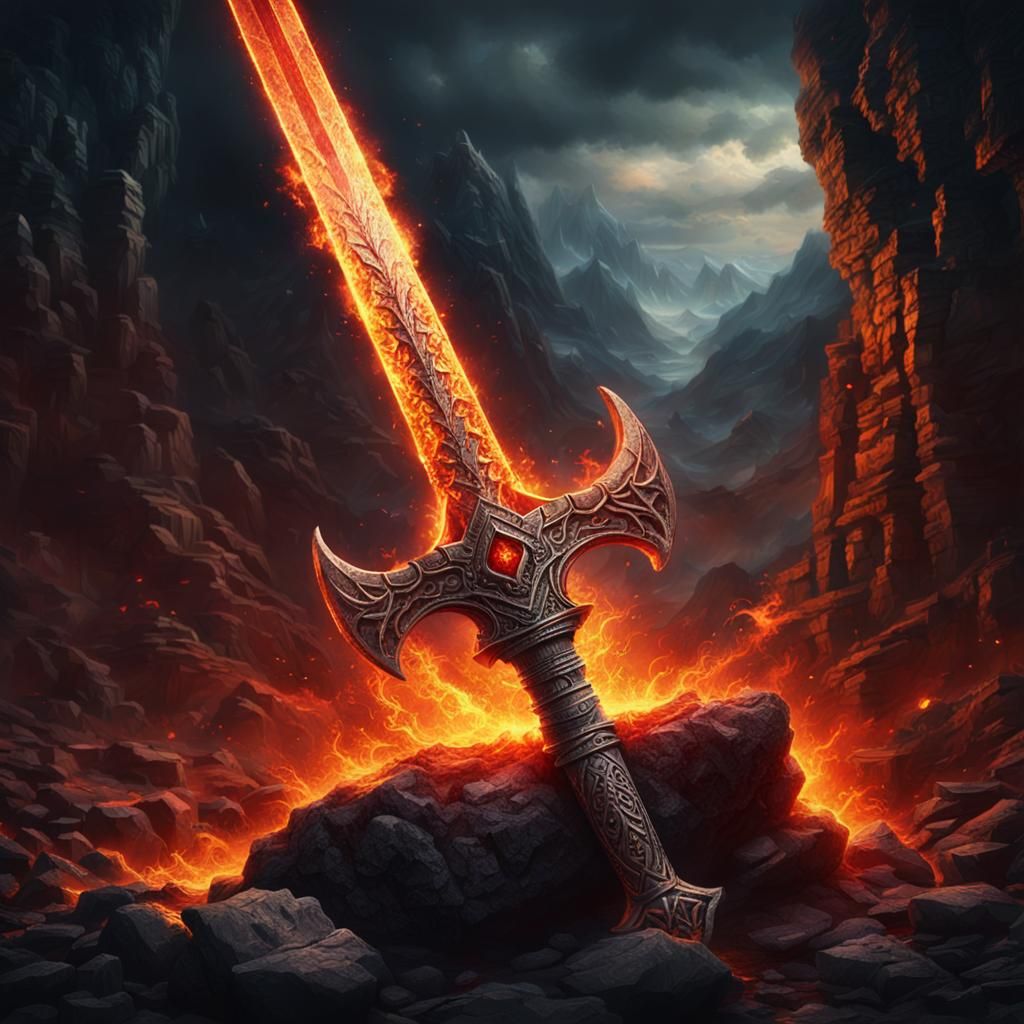 Demonic Sword Plunged into Stone: Digital Matte Painting