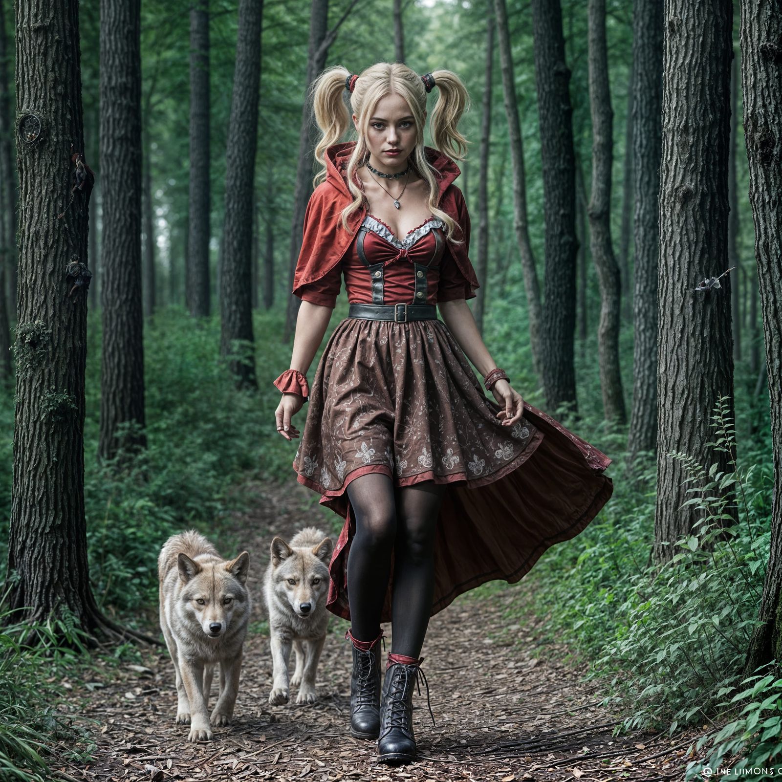 Harley Quinn as Little Red Riding Hood in Forest