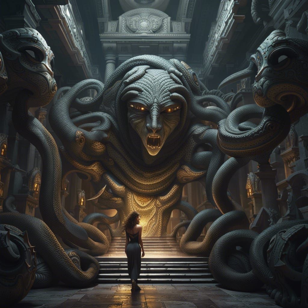 Medusa's Stone Palace: A Dark Fantasy Concept Art