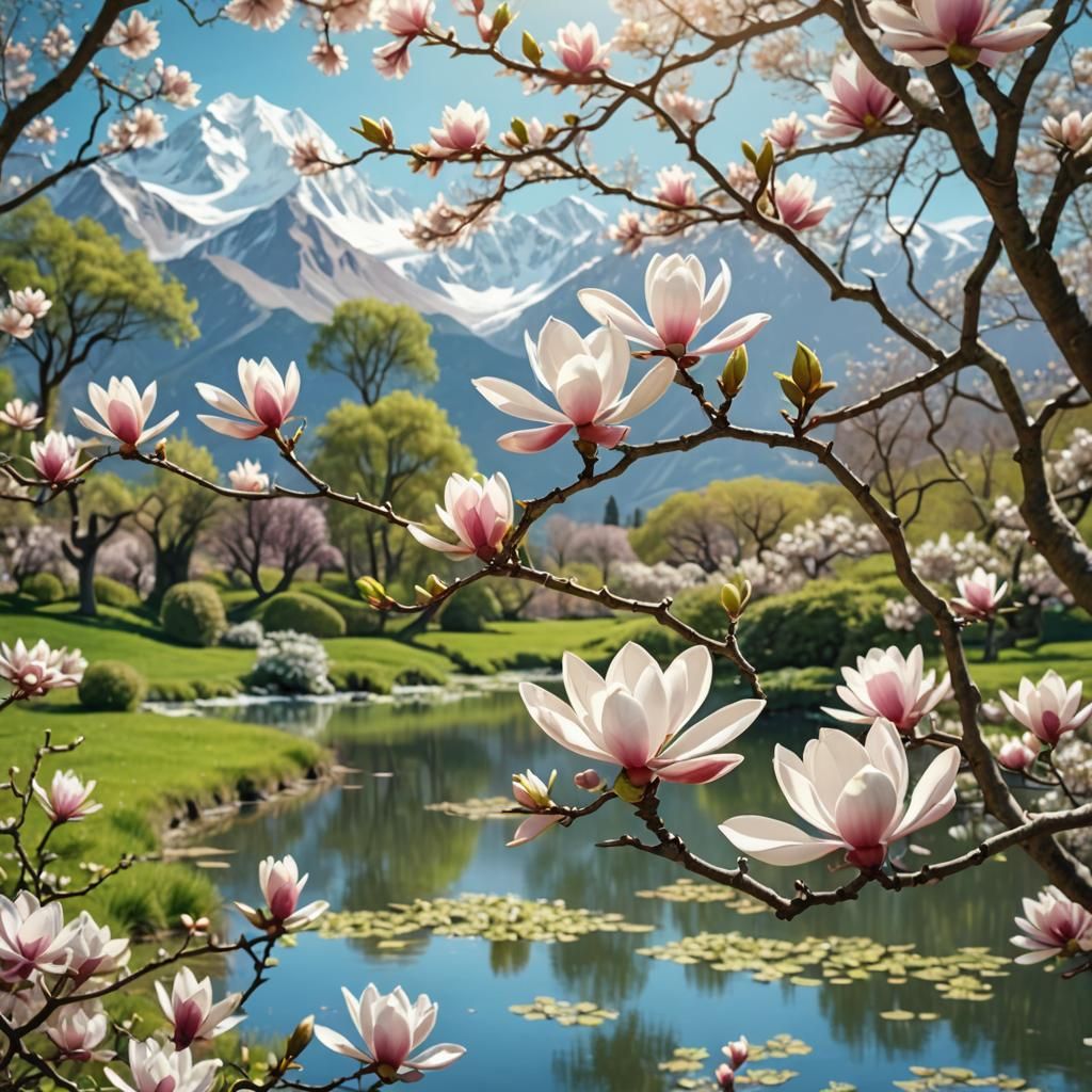 Magnolia Branch with Dreamy Mountain View in 3D