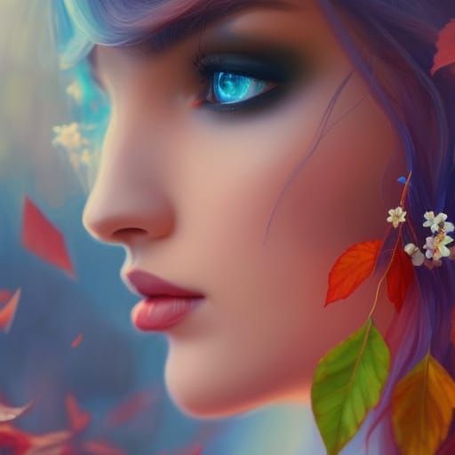 Four Seasons Portrait by Rutkowski, Artgerm, and Mucha