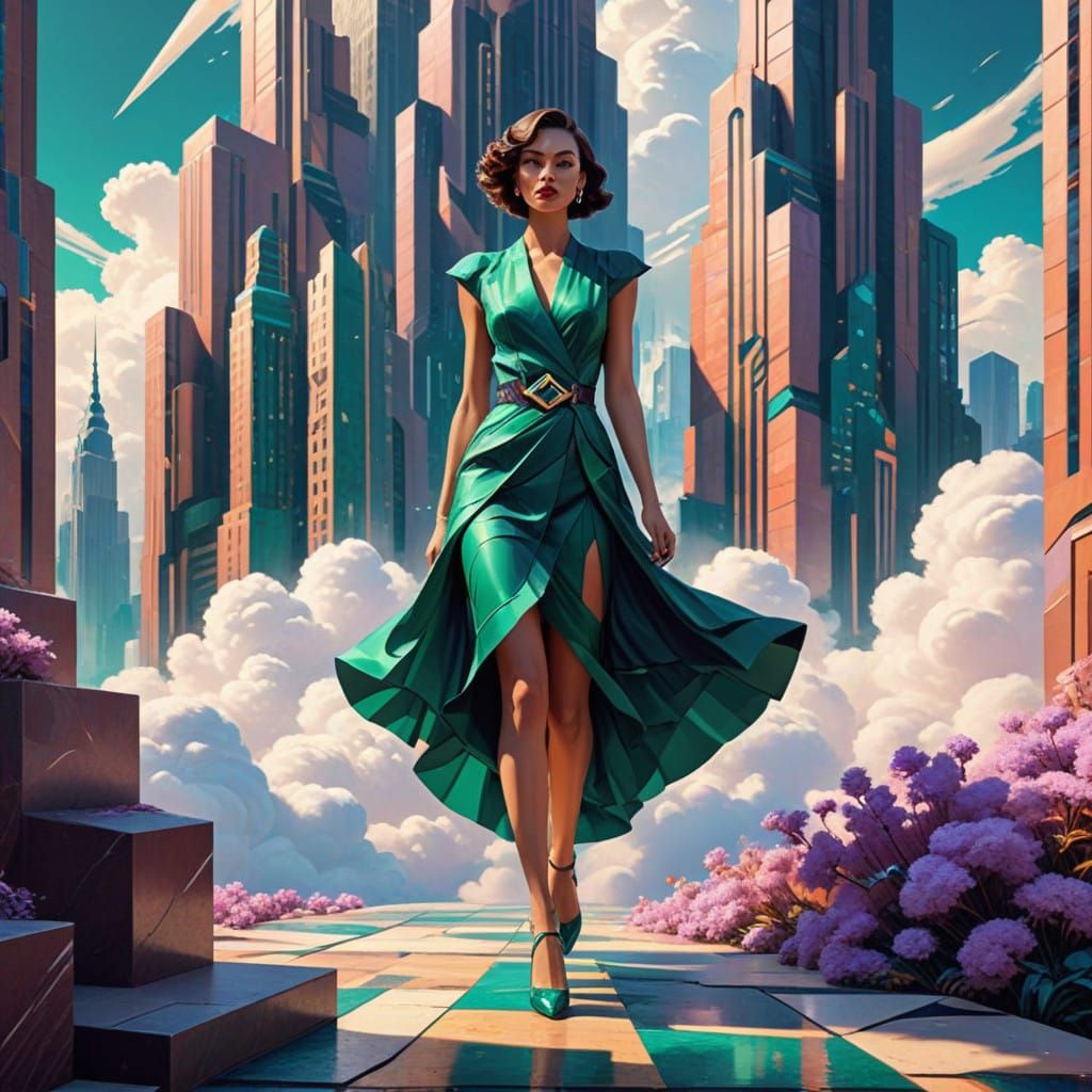 Emerald City Goddess in Art Deco Gown
