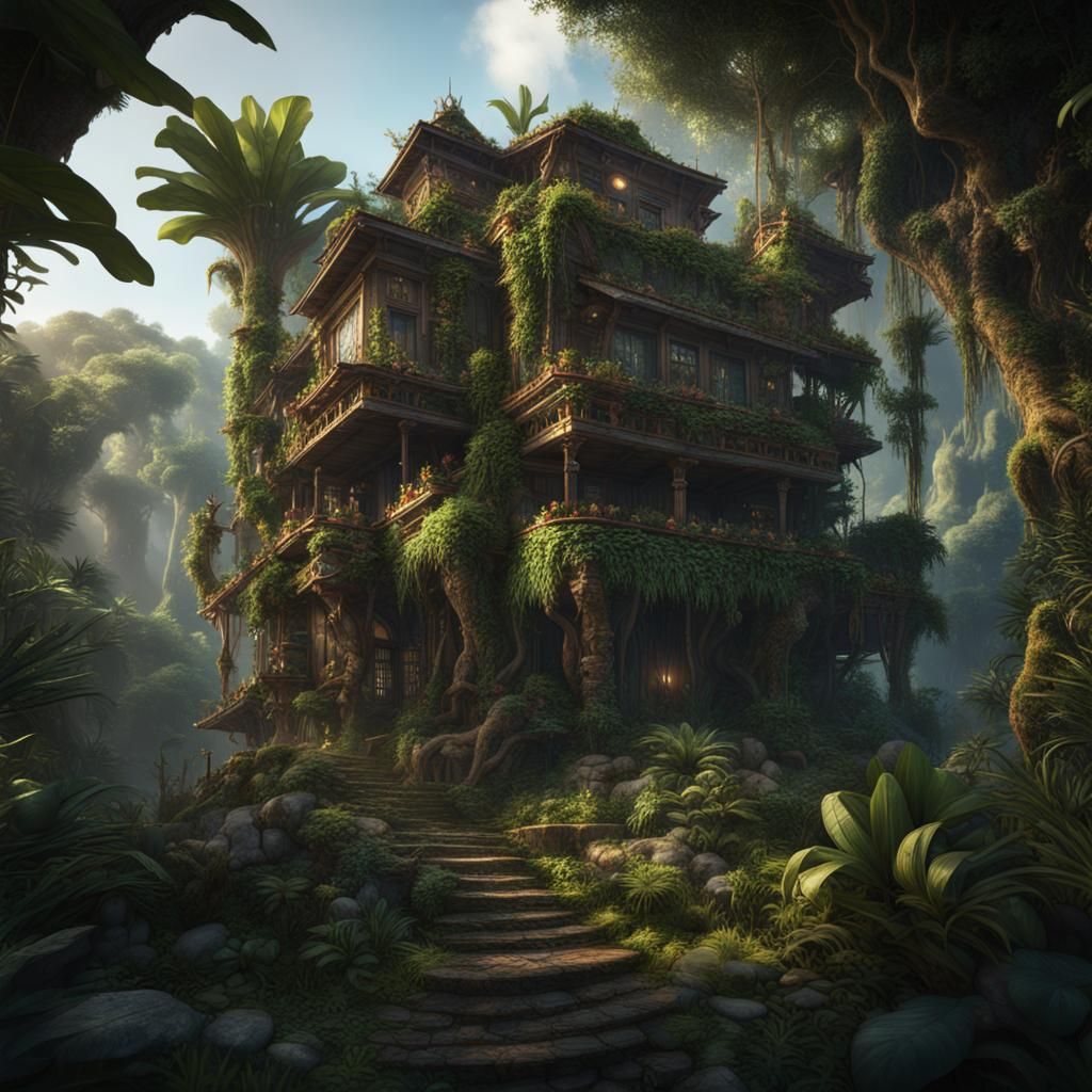 Magnificent Jungle House in Detailed Matte Painting