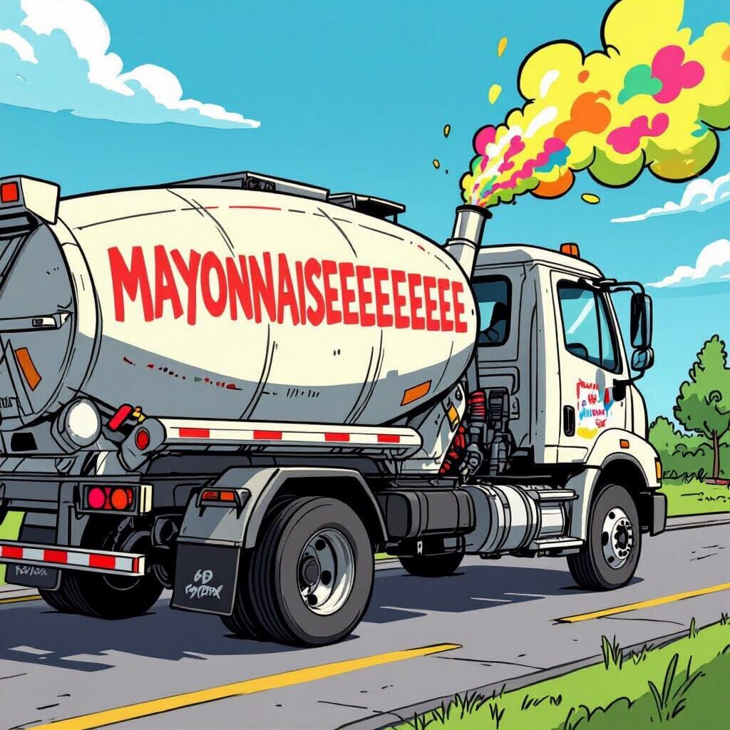 Cartoon Cement Truck with Colorful Flatulence in Comic Style