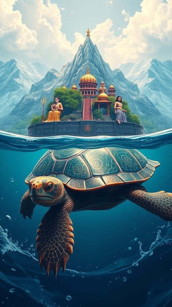 Indian Tortoise with Mountain in 3D Animation