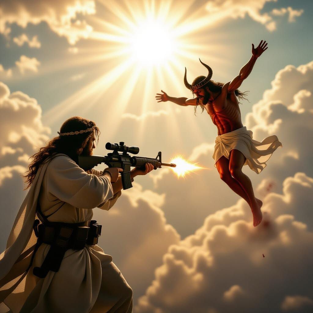 Divine Warrior Battles Demon in Heavenly Light
