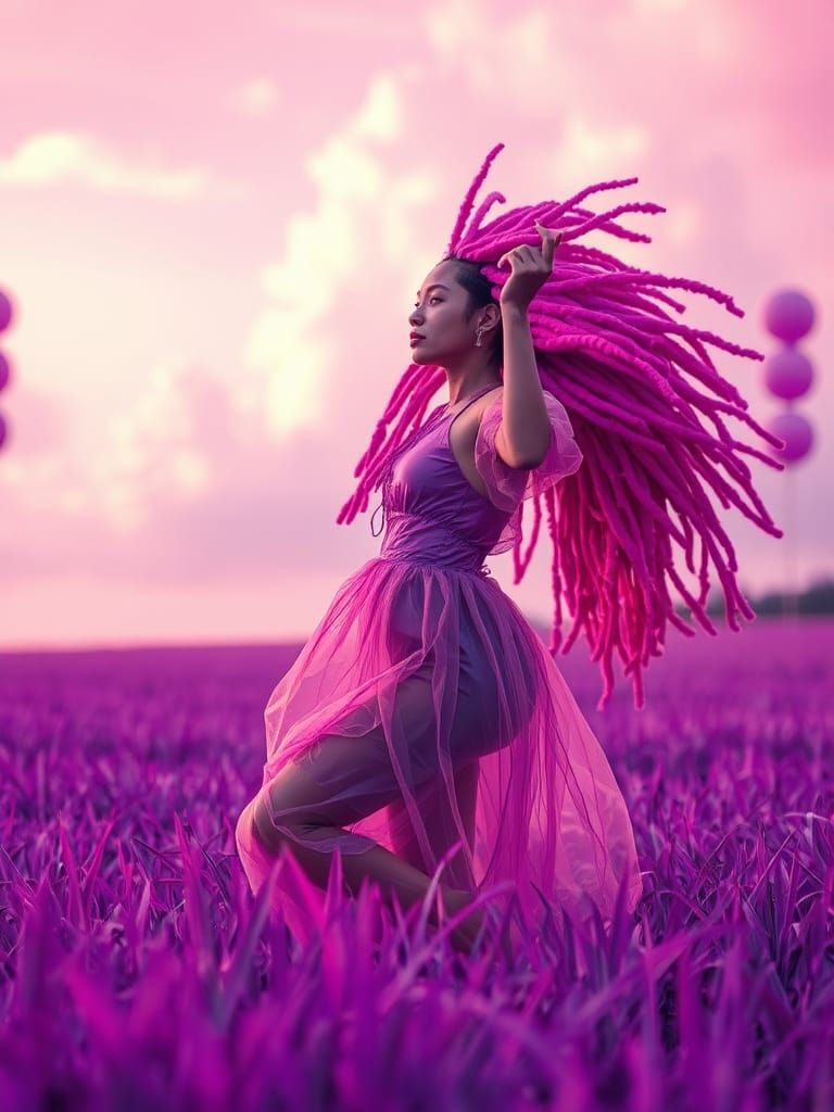 Surreal Dance: Asian Woman in Synthetic Dreamscape