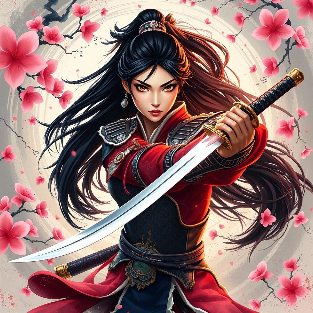 Mulan Warrior with Katana in Syd Mead Style