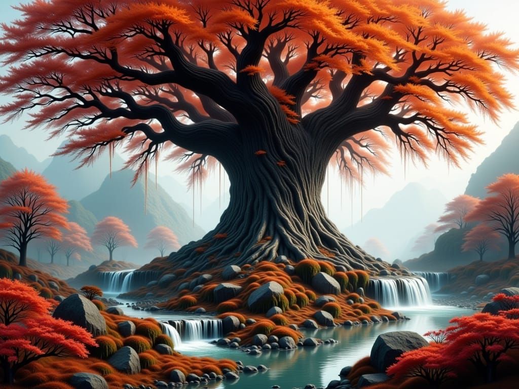 Mechanical Tree with Crystal Violins and Waterfalls