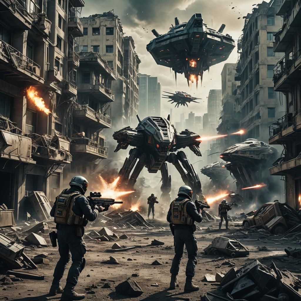 Humans and Aliens Clash in Futuristic Battle