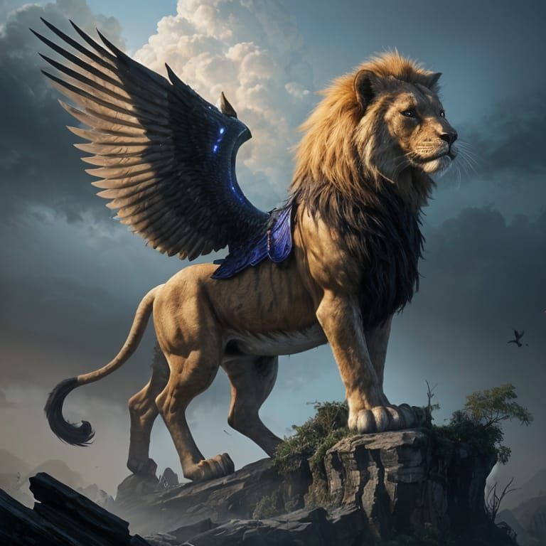 Winged Lion King Roaring: Fantasy Concept Art