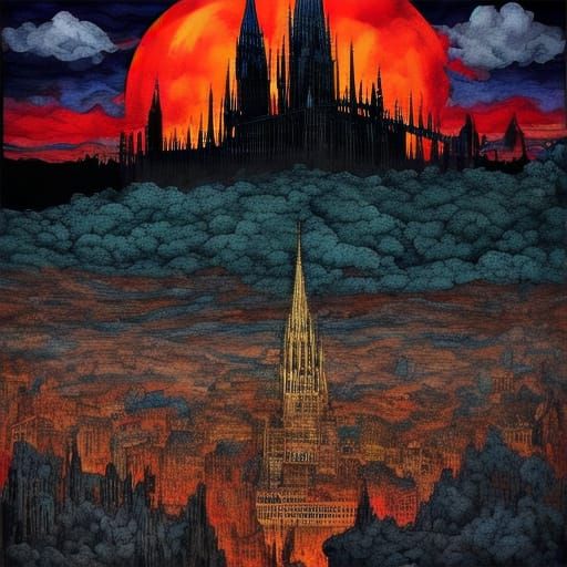Gothic Horror Cathedral in Cartoon Style