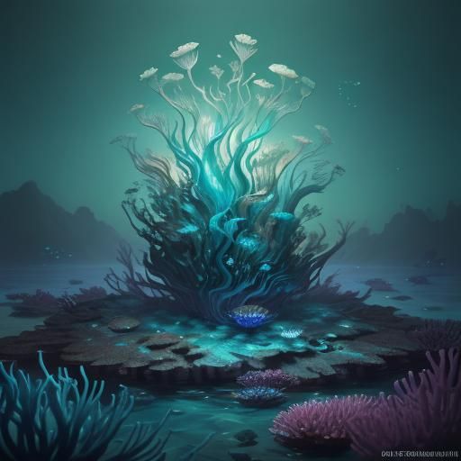 Bioluminescent Bloomling Sea Anemone, Oil Painting Style