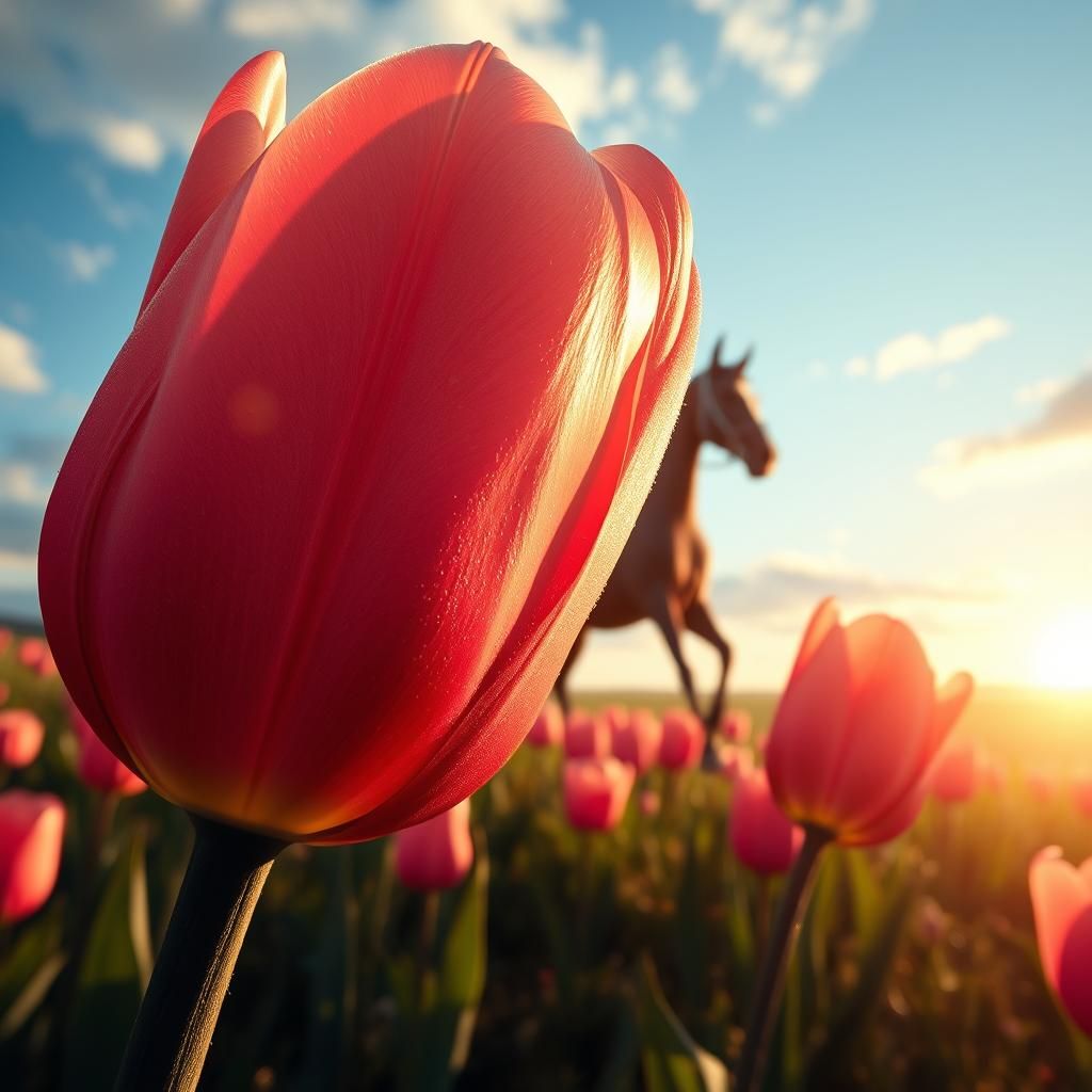 Dewy Tulip and Running Horse Double Exposure