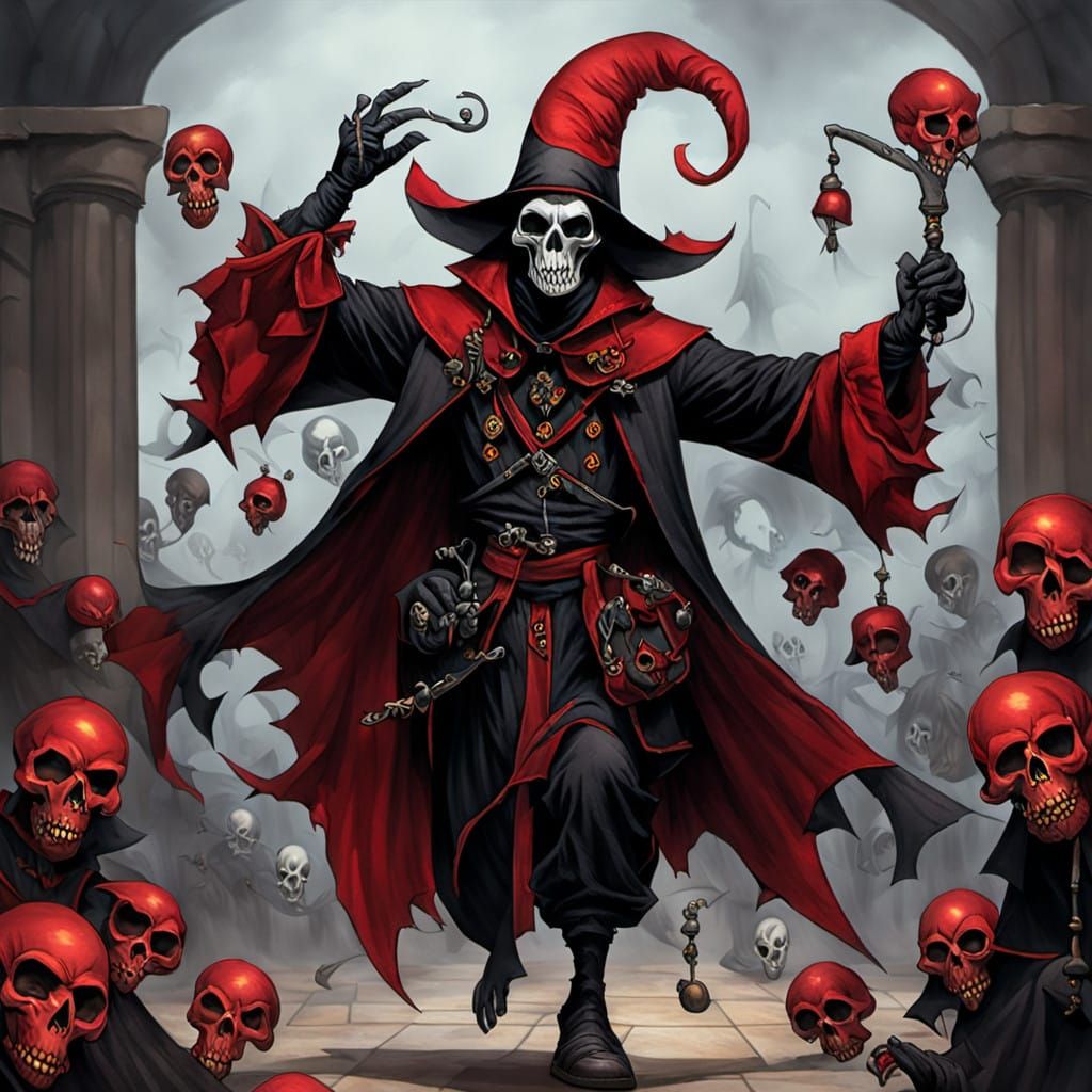 Grim Reaper Court Jester in Dark Jester Attire