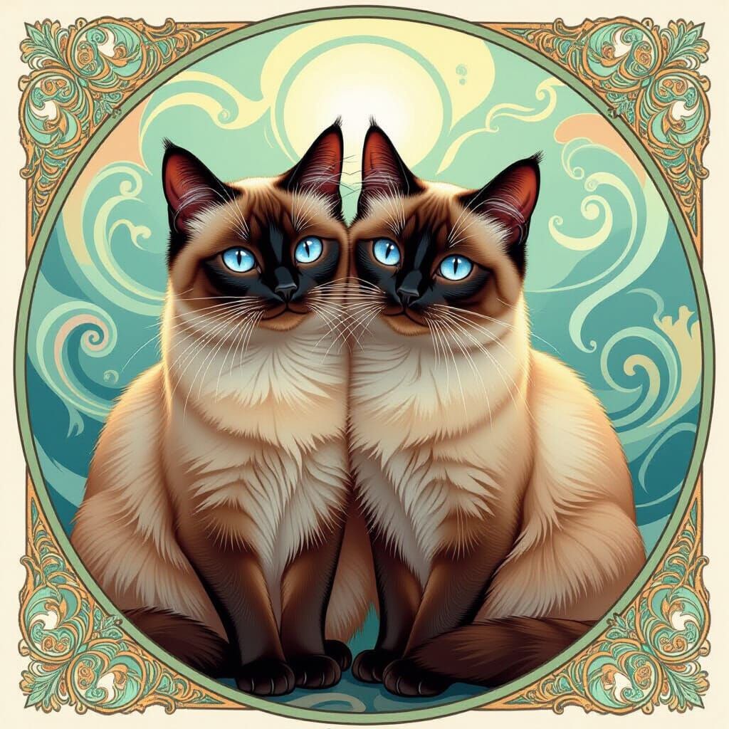 Merged Siamese Cats in Surreal Dreamscape
