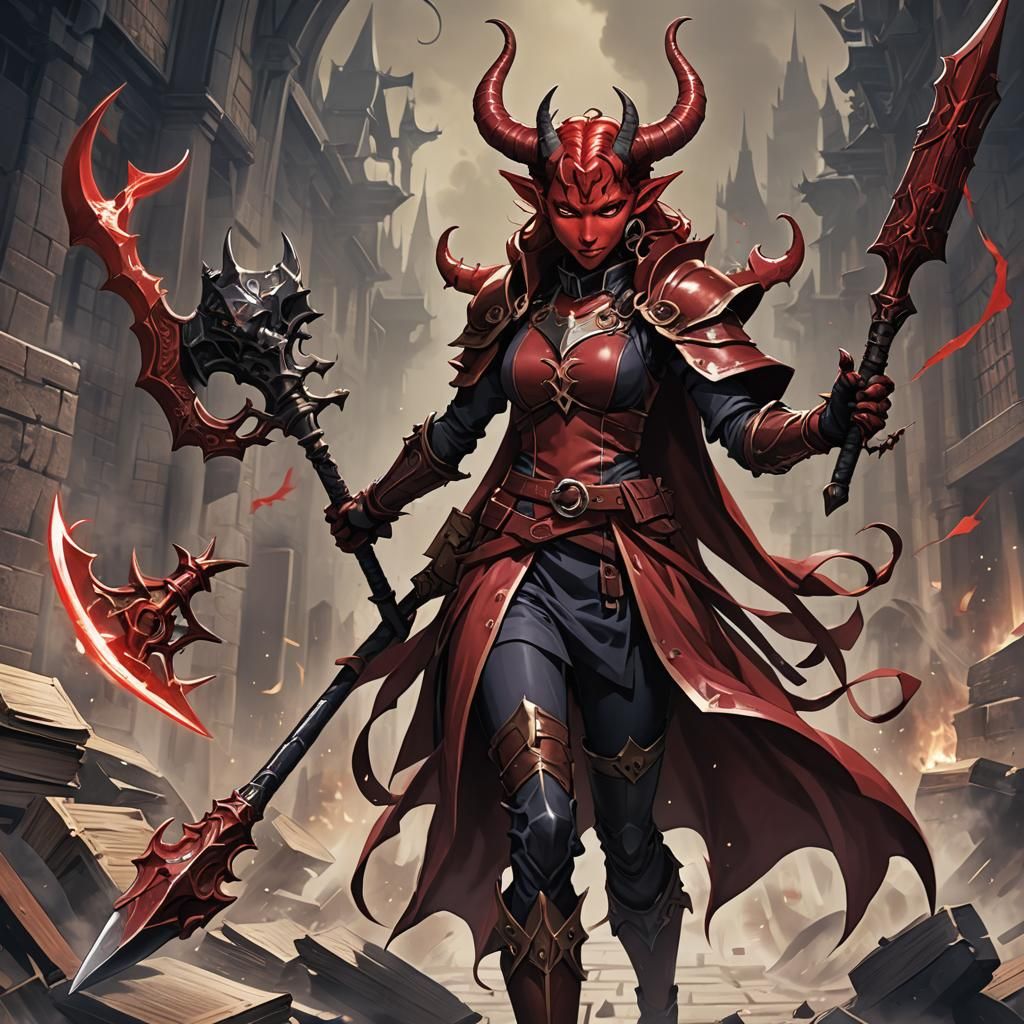 Tiefling Paladin Librarian in Anime Style