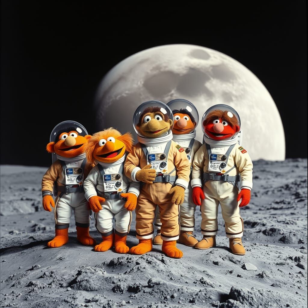 Fraggle Rock Cast Exploring the Moon in Space Suits