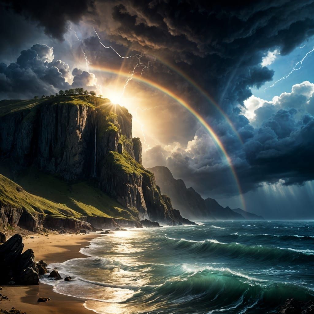 Epic Rainbow Between Sun and Thunderstorm