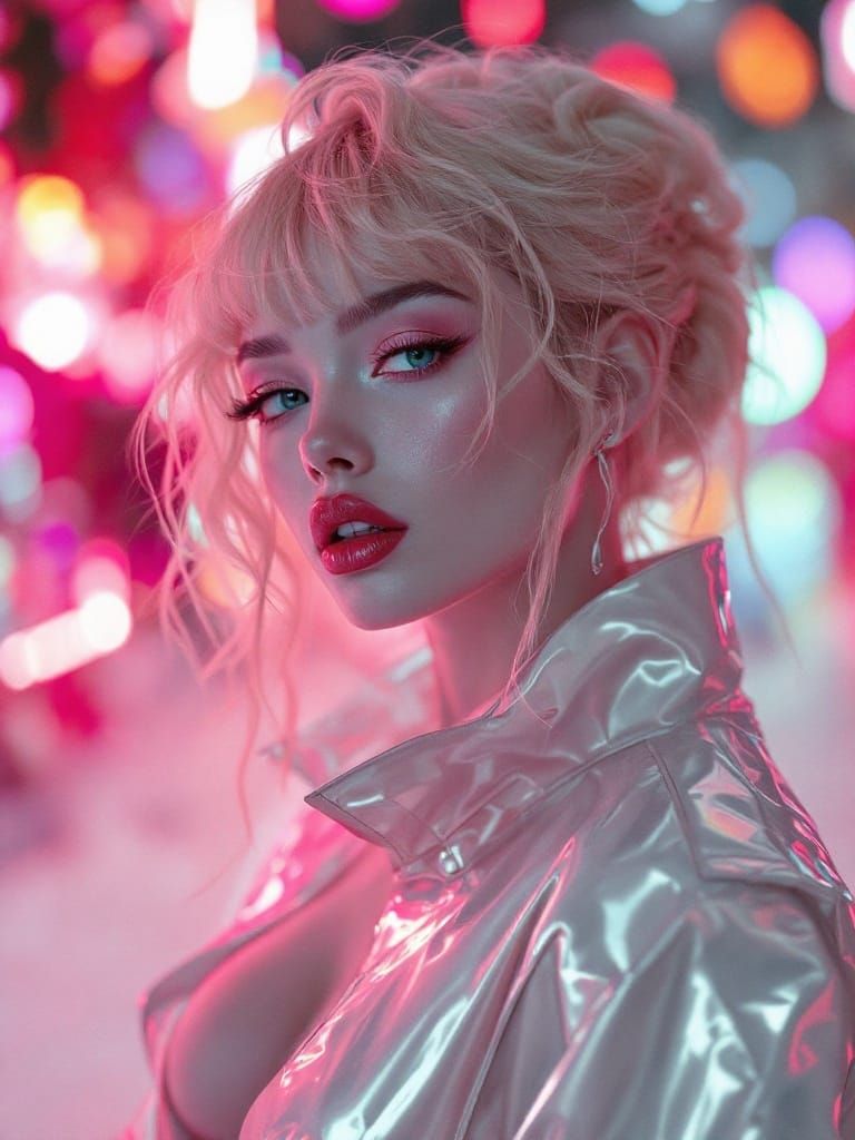 Confident Pin-Up in K-Pop Futuristic Style