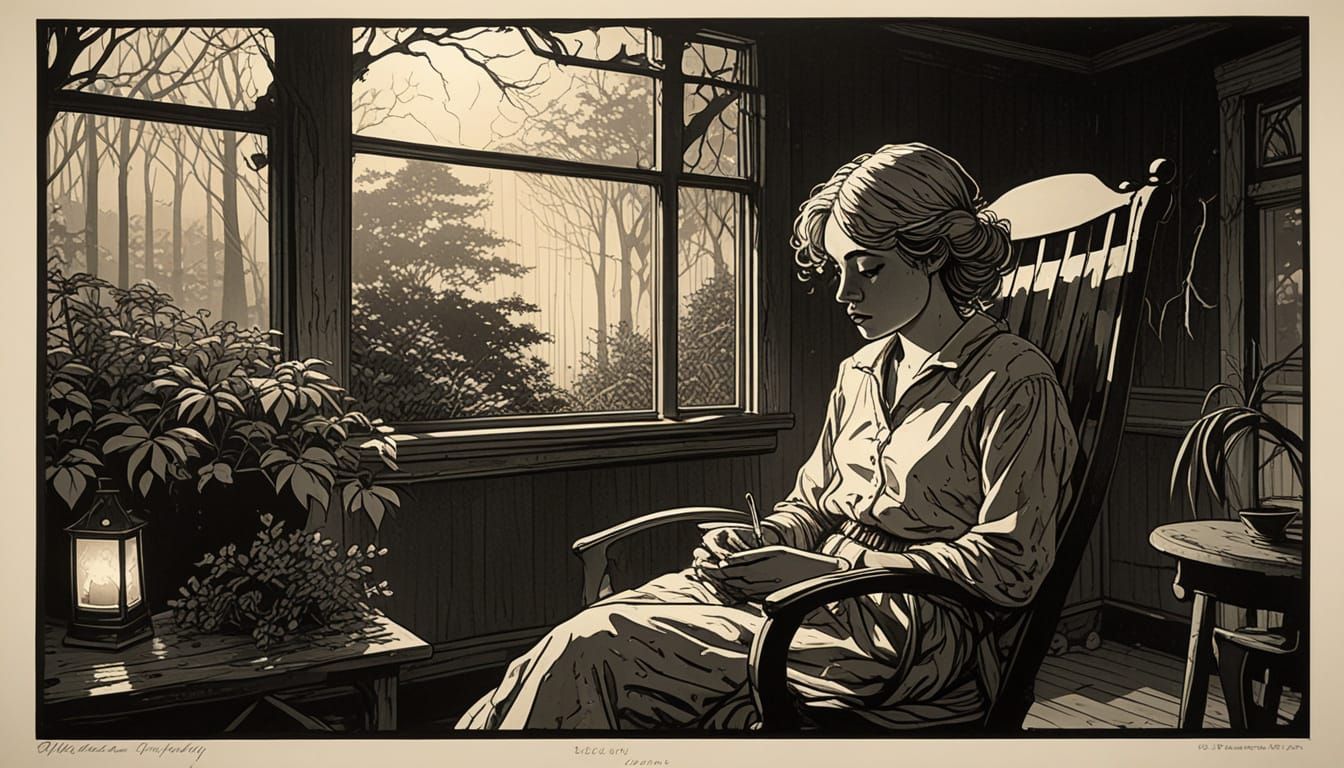 Melancholic Girl in Rain, Sepia Film Still