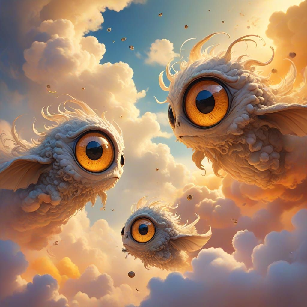 Whimsical Oil Painting of Unlikely Friends in Dreamlike Fant...
