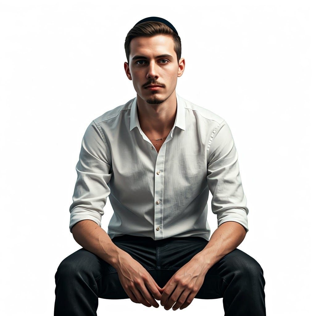 Young Man in Relaxed yet Confident Pose, Inspired by Detaile...