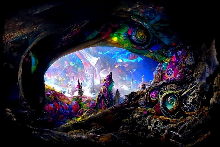 Alien Landscape Seen from Cave, Trending on Artstation
